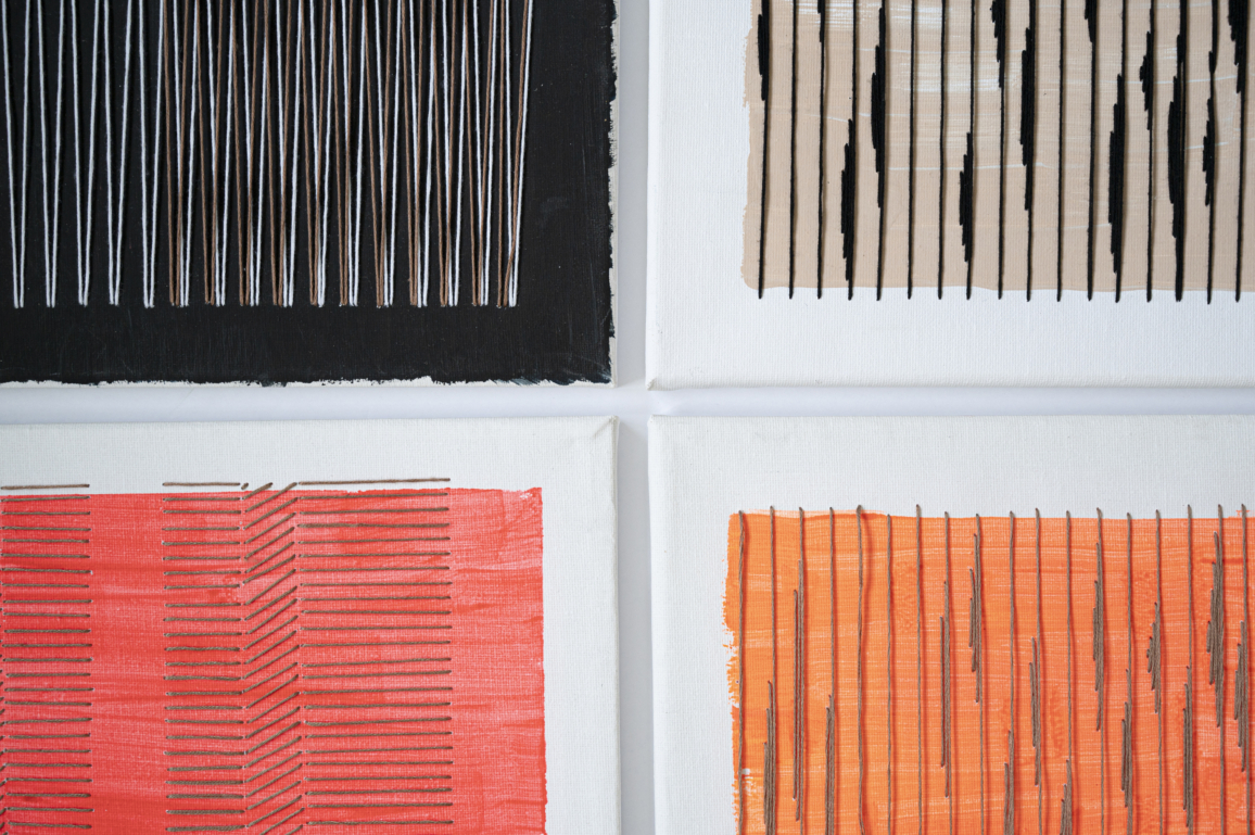I started with color, paint, and thread — and gradually stripped away the visual noise until what remained was the calm you see in the collection today.