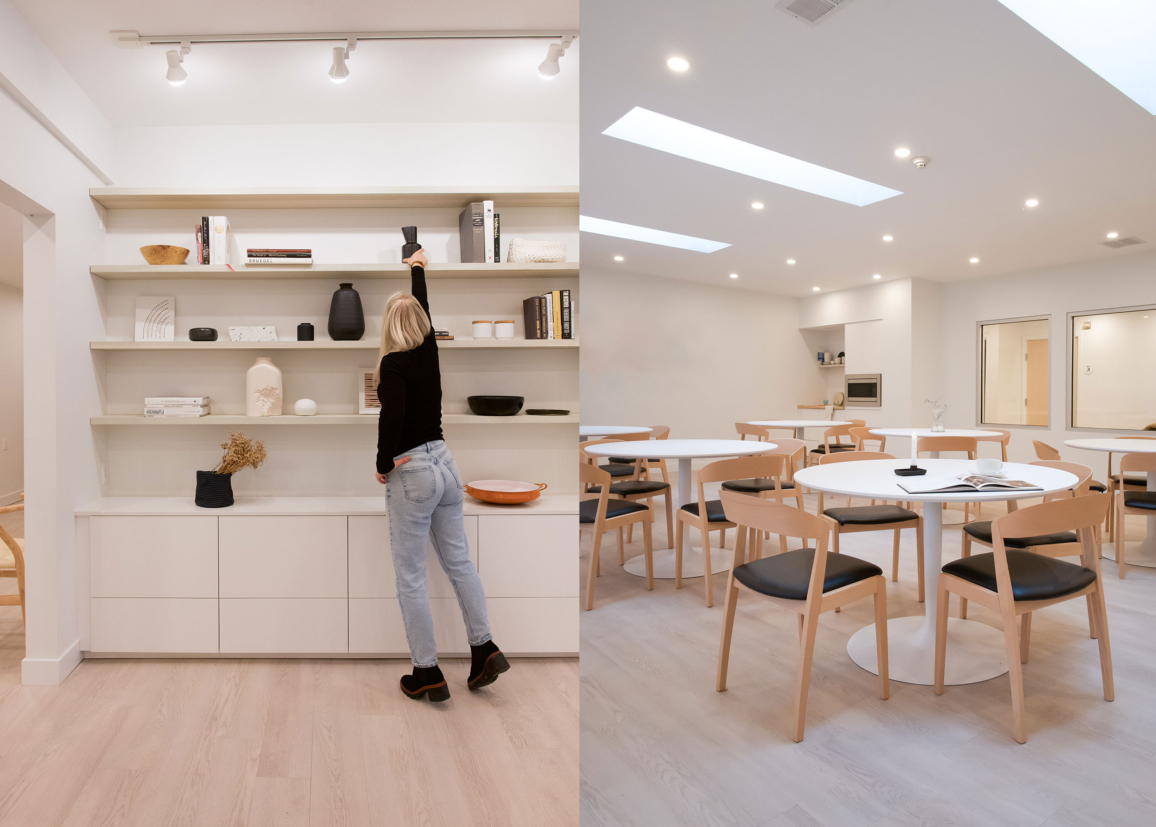 Project Tapiola lobby (left) and community room (right).