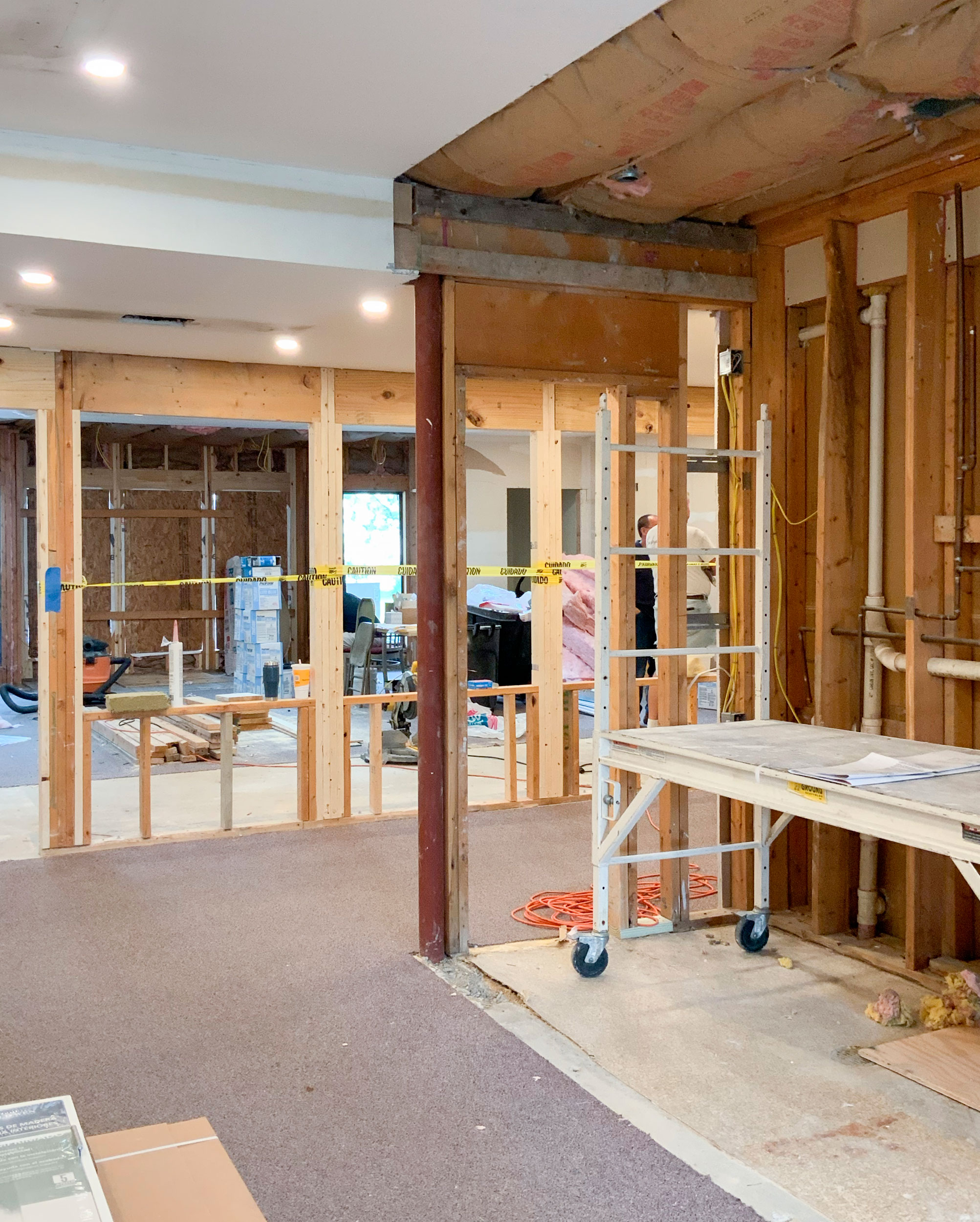 The space was fully gutted to its bare structure.