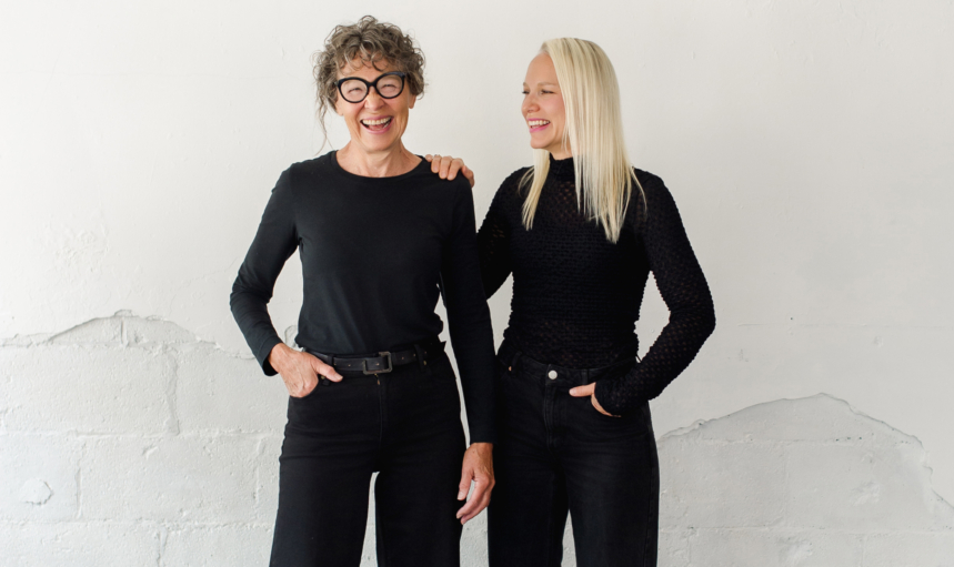 Liisa Salonen and Elizabeth Salonen, mother and daughter collaborators, enjoy a moment about their process.